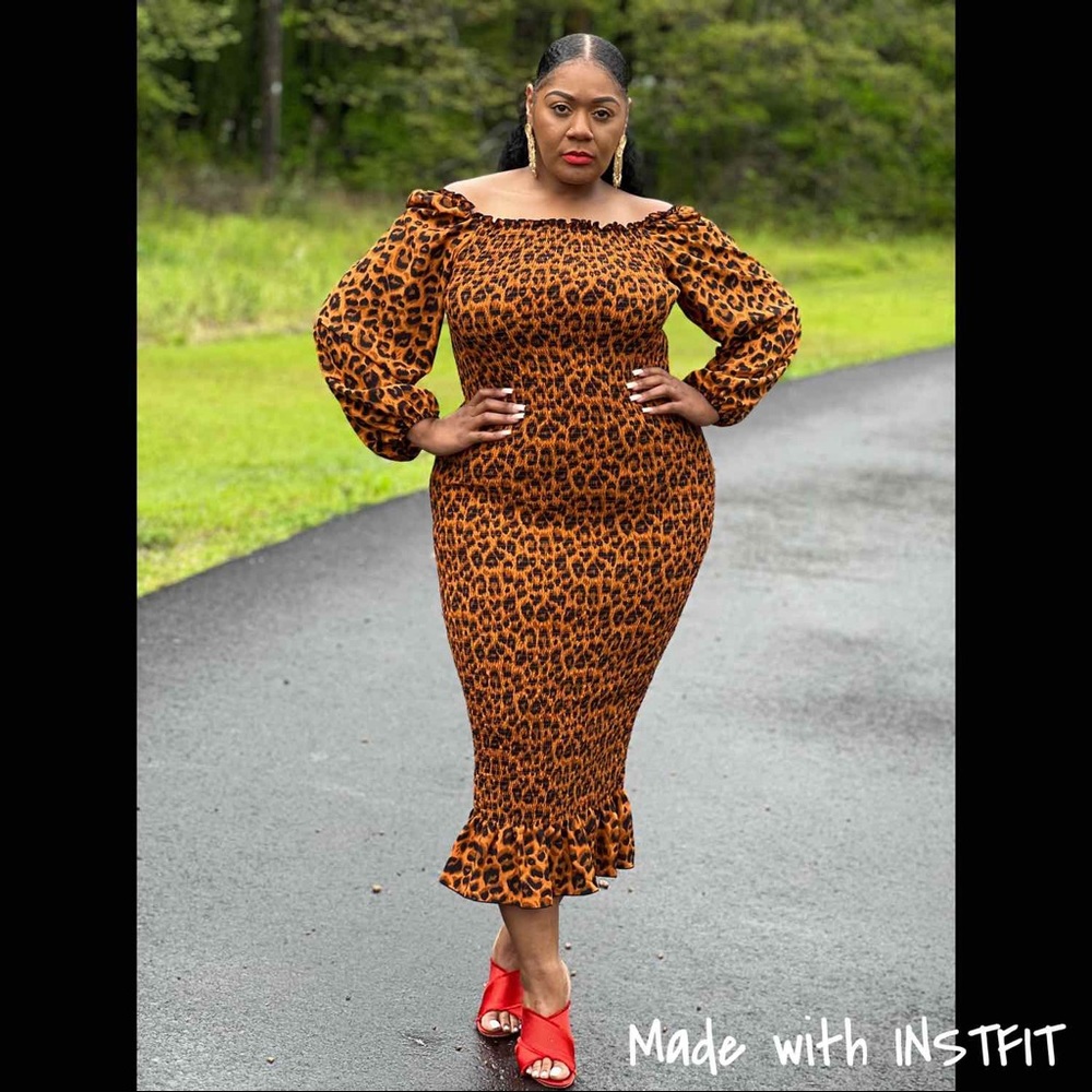 Leopard Print Ruffled Midi Dress